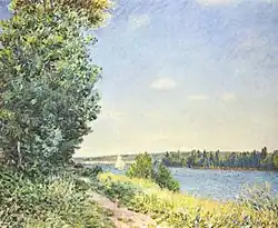 Alfred Sisley : Normandía, Camino en el agua, por la tarde con Sahurs, 1894