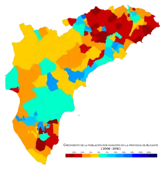 Crecimiento de la población por municipio entre 2008 y 2018
