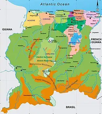 Ubicación de la región en Surinam