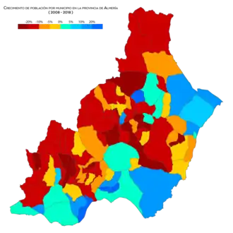Crecimiento de la población por municipio entre 2008 y 2018