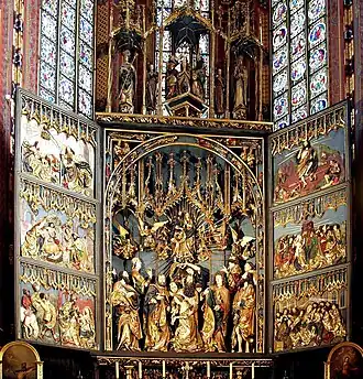El llamado "retablo" o "altar de la Dormición" o de Cracovia,[126]​ de Veit Stoss (1477-1489).