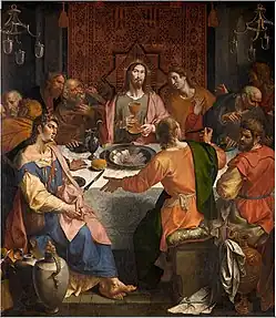 Ambrosius Francken - La Última Cena, del siglo XVI, Museo Real de Bellas Artes de Amberes, con una alfombra mameluca egipcia.