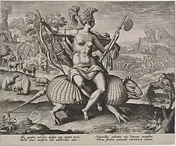 Grabado según Maerten de Vos, siglo XVI. Los cautivos están siendo masacrados y cocinados en el fondo izquierdo.