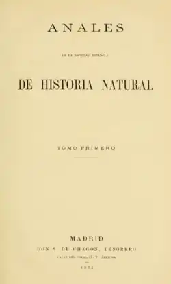 Portada de 1872 de Anales de la Sociedad Española de Historia Natural.