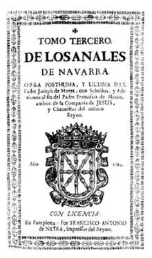 Portada del tomo III de los Anales (1704) en la que solo aparece Neira como "Impressor del Reyno"