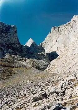 Canal de Ezkilar sakona o Artaungo sakona. A la derecha la pared este y al fondo el ojo de Bentanetan.