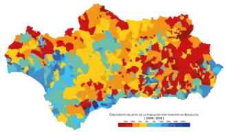 Crecimiento de la población por municipio entre 2008 y 2018