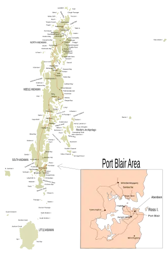 Mapa de las islas Andamán.