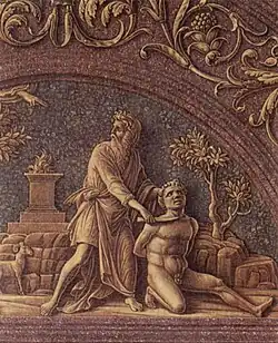 Andrea Mantegna, 1461 (detalle del Trittico degli Uffizi o "Tríptico de los Uffizi -Trittico degli Uffizi, tabla derecha).[11]​