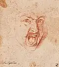 Cabeza de un guerrero que grita, dibujo, 1640, Kunsthalle Bremen