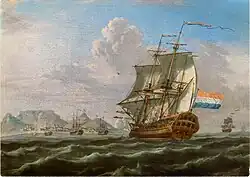 El buque Noord-Nieuwland en la Bahía de la Mesa (Ciudad del Cabo). Anónimo, 1762.