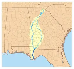 Río Apalachicola y sus dos fuentes: el Chattahoochee (izq.) y el Flint (der.)