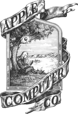 Primer logo de Apple con Isaac Newton bajo un manzano(1976) (diseñado por Ronald Wayne).