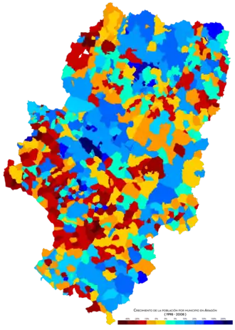 Crecimiento de la población por municipio entre 1998 y 2008