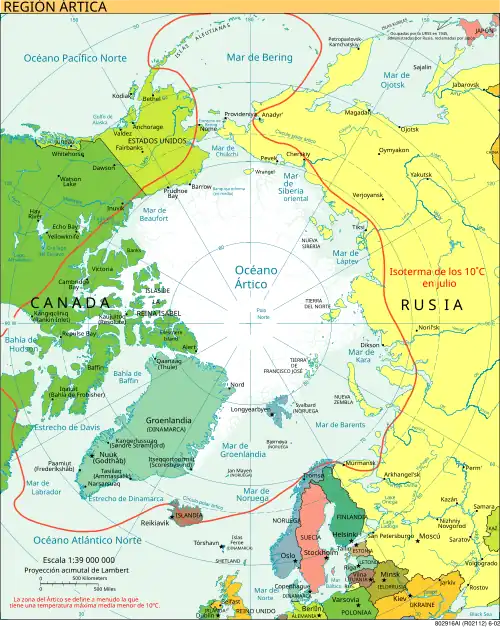 La línea roja define el límite de la región.