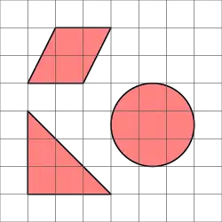 Three shapes on a square grid