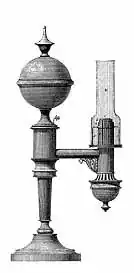Lámpara de Argand, con depósito alto y caño de Argand