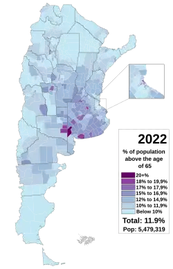 Argentinos mayores de 65 años por municipio