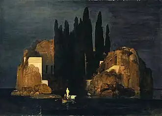 Una de las versiones de La isla de los muertos, de Böcklin, 1880.
