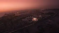 Representación artística del Estadio Icónico de Lusail al finalizar su construcción.