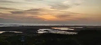 Colores cálidos al atardecer, río y vegetación