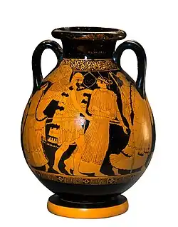 Pélice Bóreas secuestra a Oritía; Pintor del nacimiento de Atenea, ca. 460 a. C.; Museo de Arte y oficios de Hamburgo.