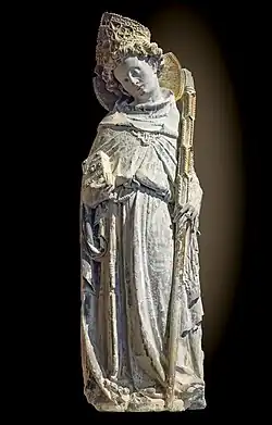 San Luis de Toulouse, del Maestro de Rieux (parte del llamado "ciclo de Rieux", veinte figuras de apóstoles y santos franciscanos en la capilla de Notre-Dame de Rieux), ca. 1330-1350.