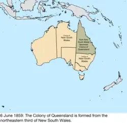 Map of British claims to Australia; for details, refer to adjacent text