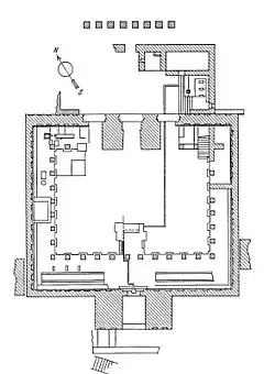 Plano del peristilios del templo de Awwam.