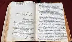 Una de las actas donde se registra el nombre de los nuevos ingresos en la Cofradía