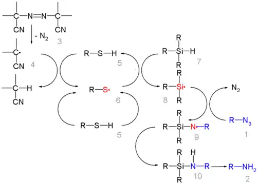 Reducción de una azida por el mecanismo del hidruro de trietilsililo
