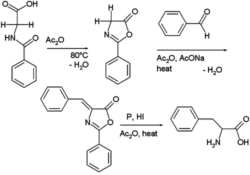Azlactone chemistry: step 2 is a Perkin variation.