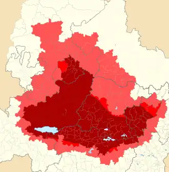 alt= Mapa del Bajío con base en la definición geográfica. Mapa del Bajío con base en la división política municipal. Zona de influencia.