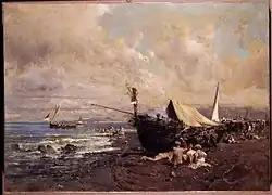 Niños con barcos en una playa de Nápoles, de Galofre, 1866.