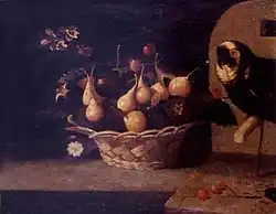 Una canasta de higos, observada por un loro (siglo XVII)