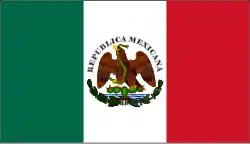 Bandera republicana con águila afrancesada, usada entre 1846 a 1880. Nótese que mira a la izquierda relacionada con el Partido Liberal.