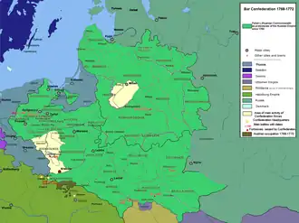 Mapa que muestra el área del conflicto de la Confederación de Bar