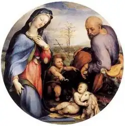 Sagrada Familia con San Juanito y el corderito, de Domenico Beccafumi, ca. 1521-1522.[27]​ Hay más cuadros del autor con el mismo tema.[28]​