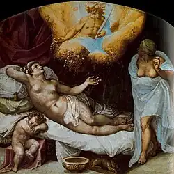 Danae recibiendo la lluvia de oro (fresco en El Pardo), de Gaspar Becerra.