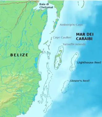 Islas de Belice, en el centro se ven las islas Turneffe