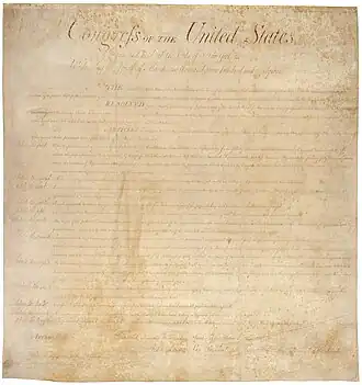 Las primeras enmiendas a la Constitución de los Estados Unidos (25 de septiembre de 1789), conocidas como Bill of Rights ("carta de derechos"), concretaron los derechos civiles, no explicitados en la Declaración de Independencia (1776) ni en el texto inicial de la Constitución de los Estados Unidos (1787).