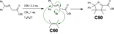 Reacción de Bingel con N-(Difenilmetileno)glicinato Ester