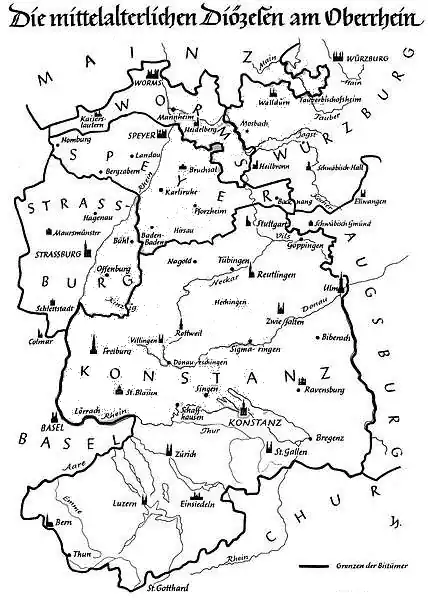 Mapa medieval de la diócesis de Espira y de las diócesis colindantes