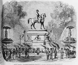 Grabado del monumento ecuestre de Napoleón en el Rond-Point de los Campos Elíseos, de Émile de Nieuwerkerke (1852).