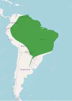 Area de distribución de la especie, marcado en color verde.
