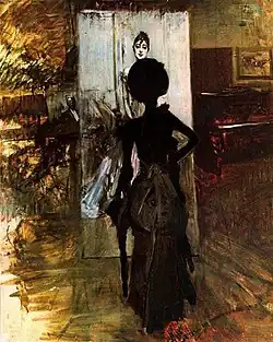 Dama de negro mirando el pastel de Emiliana Concha de Ossa, Giovanni Boldini, 1888.