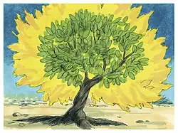 El Señor habló a Moisés desde en medio de una zarza ardiente. (Ilustración de 1984 de Jim Padgett, cortesía de Distant Shores Media/Sweet Publishing)