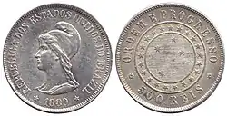 500 reales 1889, plata, República Velha