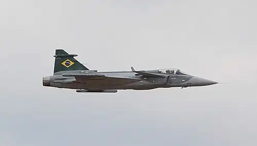 Avión de caza Gripen F-39E de la Fuerza Aérea Brasileña.