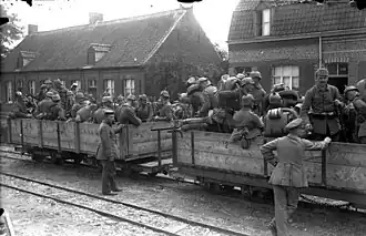 Transporte de tropas de Alemania (f.c. militar de vía estrecha) durante la Primera Guerra Mundial.
